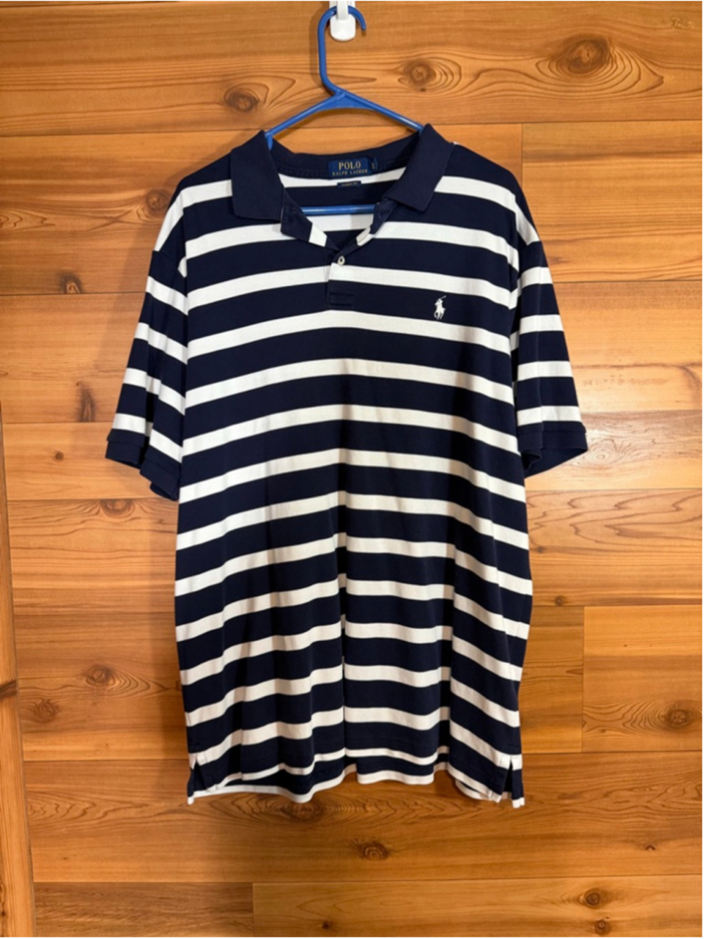 Polo Ralph Lauren navy blue white striped short sleeve cotton polo XL - Picture 2 of 8
